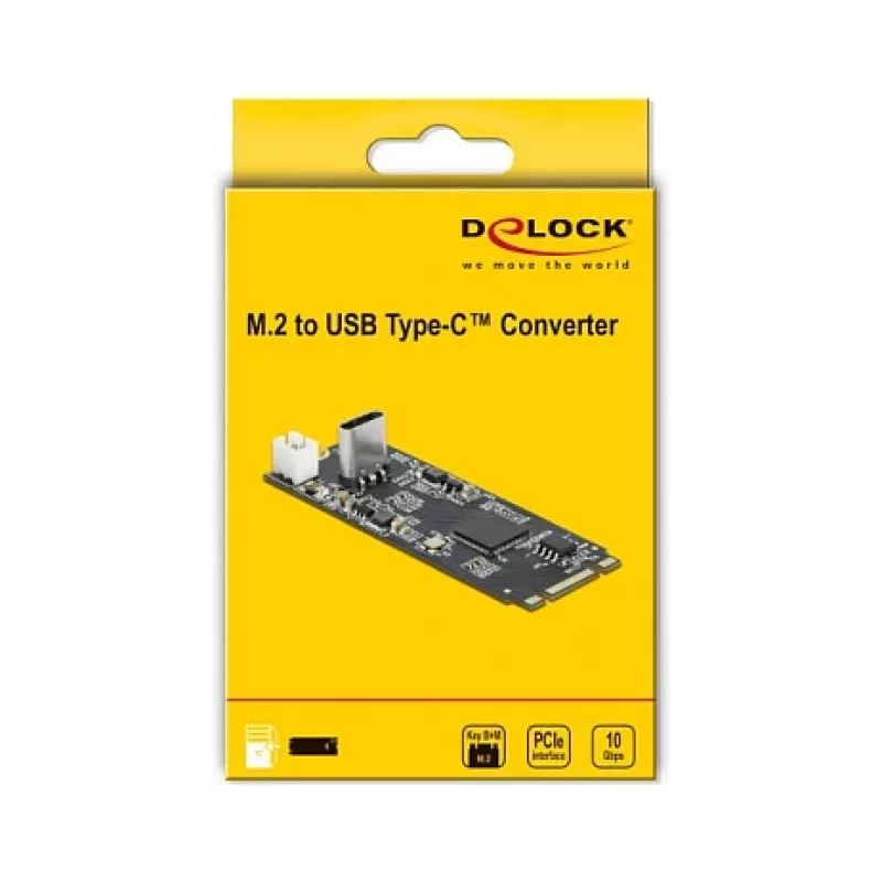 Conversor M.2 Key B+M macho para USB Type-C fêmea, DeLOCK, 63174