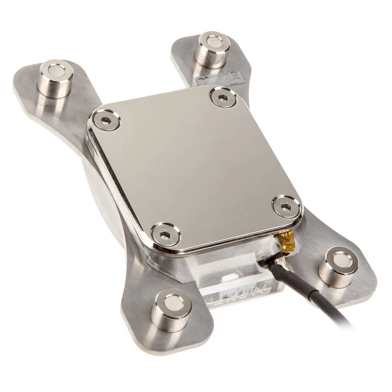 Waterblock Aqua-Computer 21716 — acrílico/níquel, 111×75×22 mm, prateado/branco