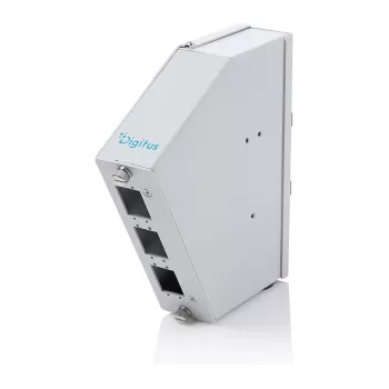 Distribuidor de fibra ótica para calha DIN DIGITUS DN-96893 — angular, 6 SC DX / LC Quad, alumínio, cinzento