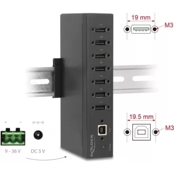 Hub USB DELOCK 60687 — 7× portas USB 2.0 Type-A com proteção ESD de 15 kV