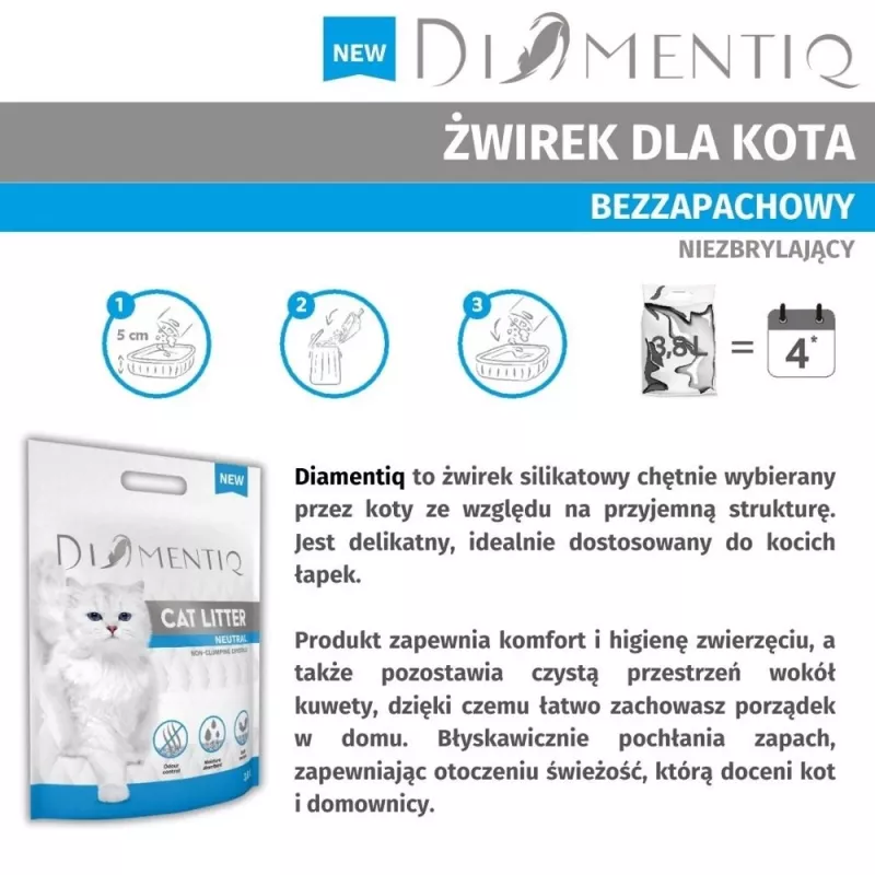Areia para gatos DIAMENTIQ Neutral granulados de silicone aglomerantes 30 L — sem perfume, 1–6 mm