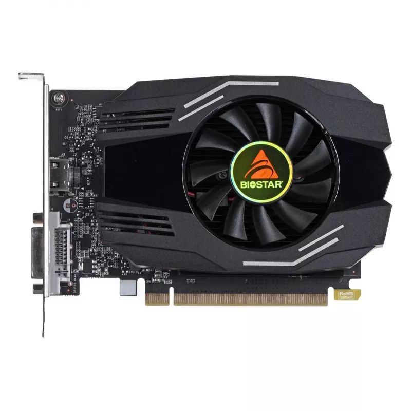 Placa gráfica BIOSTAR GeForce GT 1030 — 4 GB GDDR4, 64-bit, PCIe x16 4.0, refrigeração ativa, DVI-D + HDMI