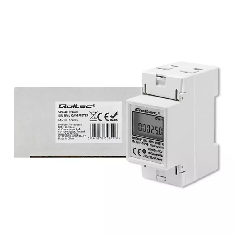 Contador de consumo de energia monofásico QOLTEC 50899 230 V 50 Hz, 5(60)A, classe 1.0, LCD
