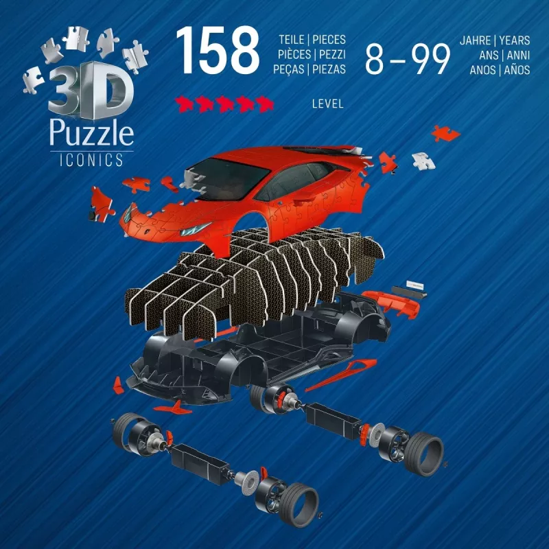 Puzzle 3D Ravensburger Lamborghini Huracan EVO — 158 peças, construção de modelo à escala