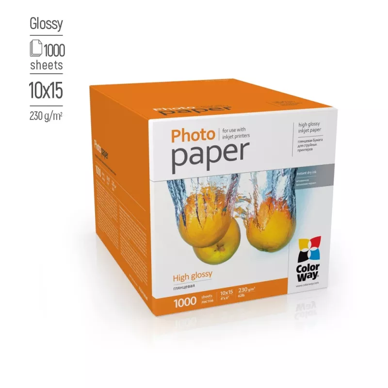 Papel fotográfico ColorWay 10×15 cm brilhante 230 g/m², embalagem para impressão fotográfica