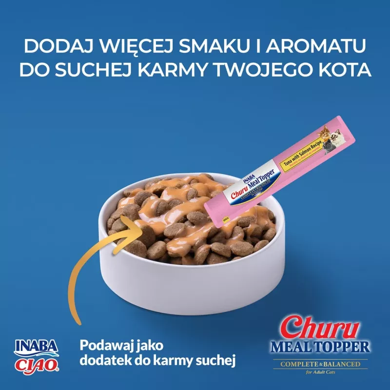 Topper de alimento para gatos INABA Churu Meal Topper atum com salmão, 4 x 14 g sacos