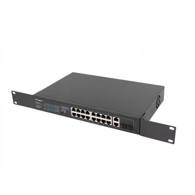 Lanberg RSFE-16P-2C-150 switch PoE+ não gerido, 16x 10/100 PoE+, 2x combo Gigabit, 150 W, rack 1U