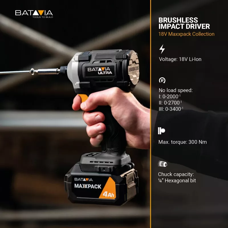 Chave de impacto sem escovas a bateria Batavia B.V. 18V 230 Nm — apenas ferramenta (sem bateria/carregador)