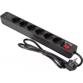 Extensão elétrica EUROLITE ON-1 6 tomadas com 2 portas USB, com proteção contra sobretensão
