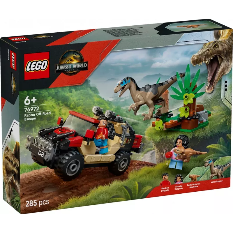 Conjunto de construção LEGO Jurassic World 76972 Raptor Off-Road Escape, 285 peças, 2 minifiguras, idade 6+