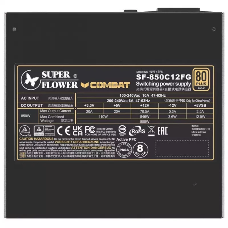 Fonte de alimentação Super Flower Combat FG 850 Watt, ATX 3.1, modular