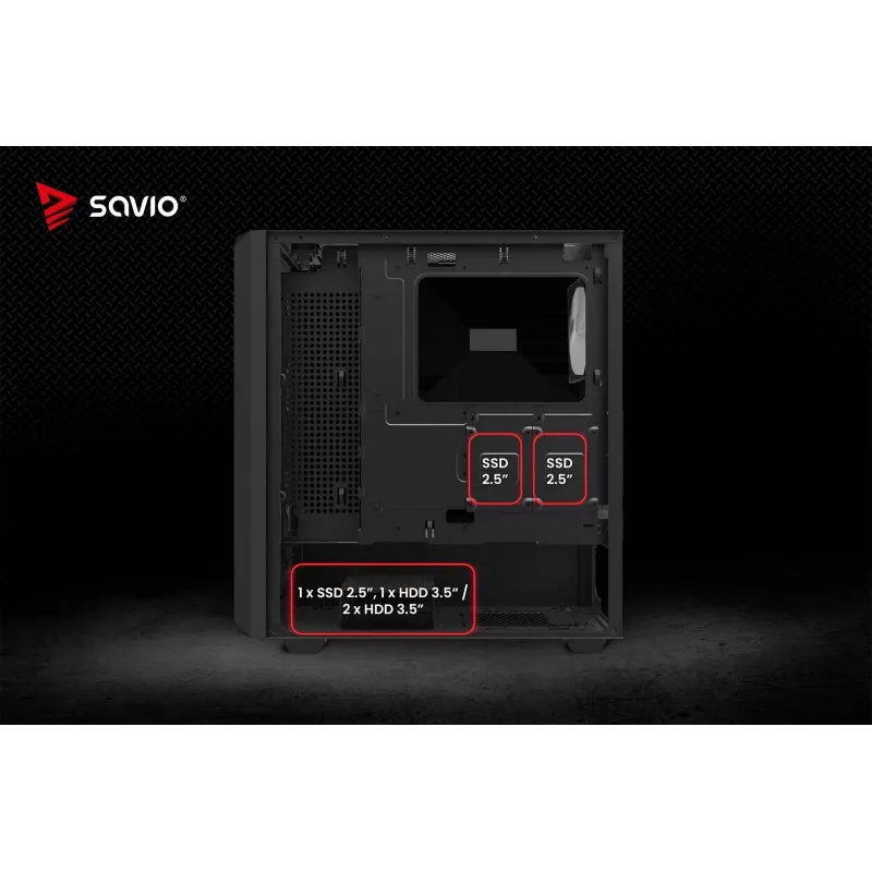 Savio Noctis Glass RGB Cube caixa para PC, ATX/Micro-ATX/Mini-ITX, frente de vidro temperado, ventoinhas RGB, preta
