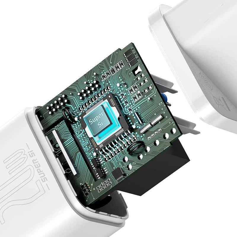 Carregador rápido de parede Baseus Super Si para smartphone branco CA para interior