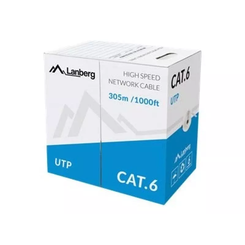 Lanberg LCU6-10CC-0305-S cabo de rede Cat6 U/UTP, 305 m, rígido, CCA, 1 Gb/s, cinzento
