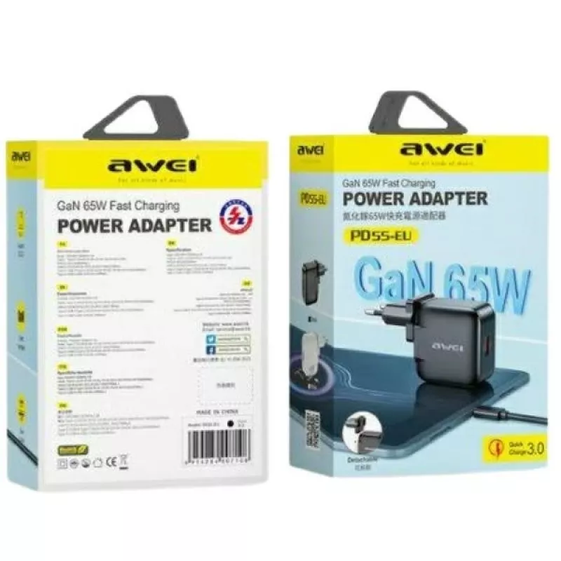 Carregador GaN 65W USB+USB-C EU+US