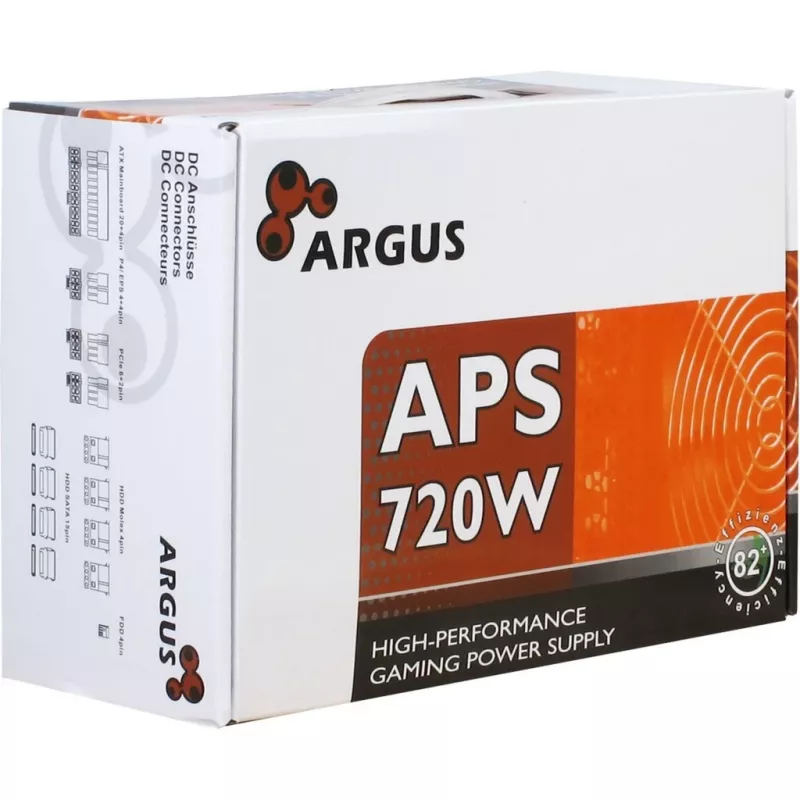 Inter-Tech Argus APS-720W fonte de alimentação, 720 W, ATX12V 2,31, 115–230 V, 47–63 Hz, ATX de 20+4 pinos, PFC ativo, ventoinha de 120 mm, preto