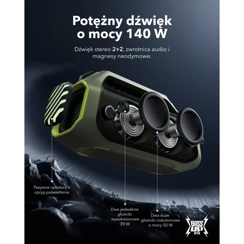 Boom 2 Plus | Coluna Bluetooth potente com graves para exterior verde aventura