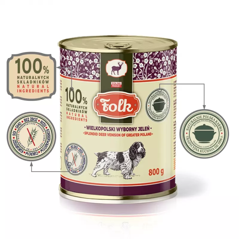 FOLK esplêndida carne de veado da Grande Polónia - comida húmida para cães - 800g