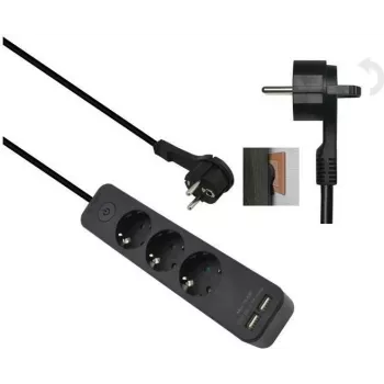 Régua de tomadas helos ADVANCED 5 tomadas com carregador USB, preto, cabo de 1,5 m