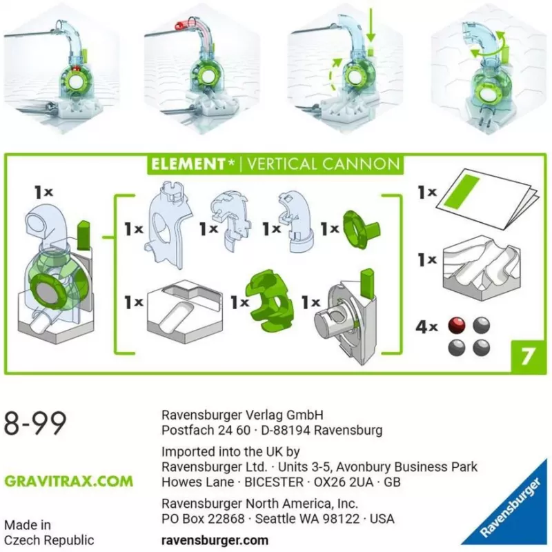 Ravensburger GraviTrax elemento canhão vertical – expansão de percurso (27465) para sistemas de pistas de esferas
