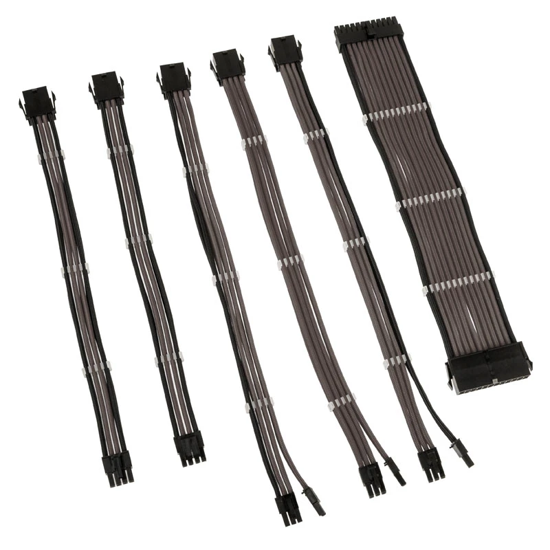 Conjunto de extensão de cabos Kolink Core Adept – revestido a PET, conjunto de 6 peças, 20+4 pinos, 8 pinos, 4+4 pinos, 3×6+2 pinos (300–350 mm)