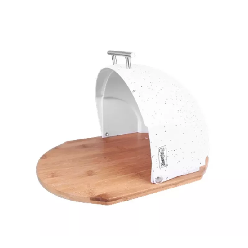 Caixa de pão Maestro MR-1678G oval, plástico e bambu, 350×200×250 mm, tampa branca deslizante