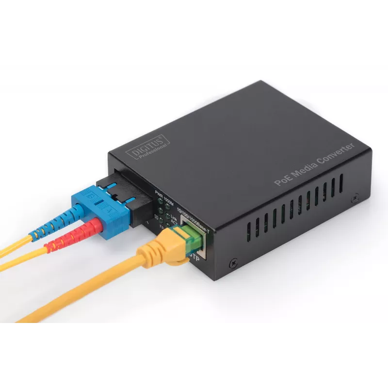 Conversor de mídia Gigabit PoE Digitus, RJ45 / SC, MM, PSE