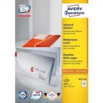 Etiquetas autocolantes Avery Universal 52,5x29,7mm 8000 unidades