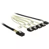 Cabo interno Mini-SAS para 4×SATA DELOCK 0,5 m — Mini SAS SFF-8087 para 4×SATA 7p, preto/prateado/amarelo