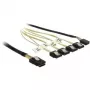 Cabo interno Mini-SAS para 4×SATA DELOCK 0,5 m — Mini SAS SFF-8087 para 4×SATA 7p, preto/prateado/amarelo