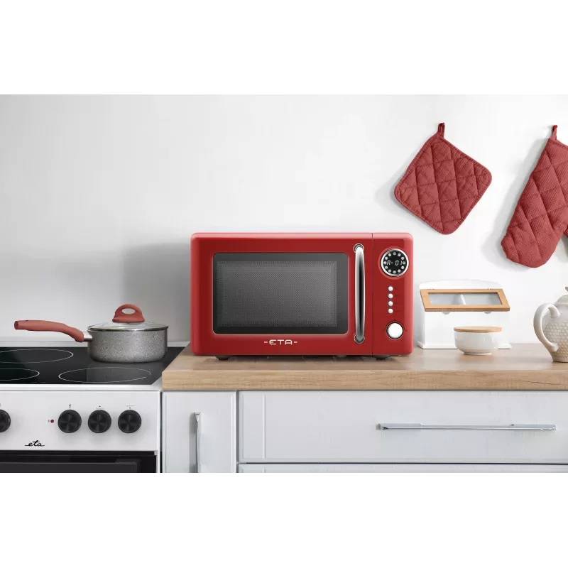 Micro-ondas de bancada ETA Storio Vermelho Solo – 20 L, 700 W, 5 níveis de potência, prato giratório de 245 mm