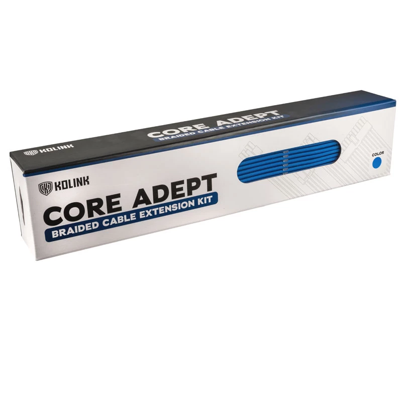 Conjunto de extensão de cabos trançados Kolink Core Adept — 20+4 pinos, 8 pinos, 4+4 pinos, 3×6+2 pinos, azul, revestimento PET