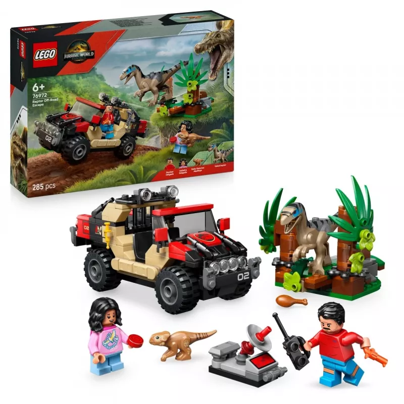 Conjunto de construção LEGO Jurassic World 76972 Raptor Off-Road Escape, 285 peças, 2 minifiguras, idade 6+