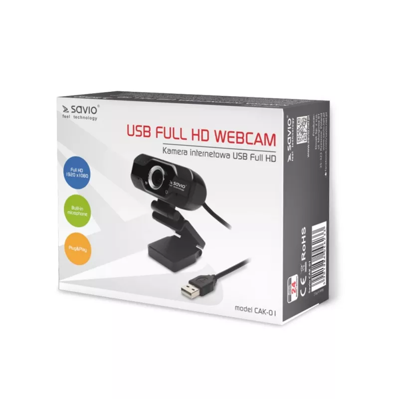 Câmara de internet Savio webcam USB Full HD com microfone incorporado