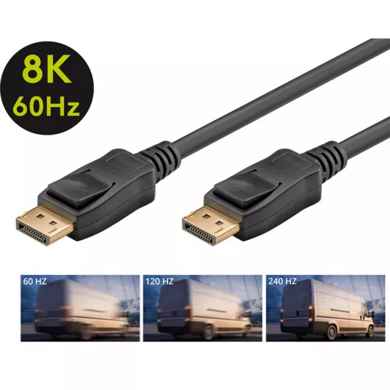 Cabo DisplayPort 1.4 macho > DisplayPort macho (preto, 2 metros, 8K)