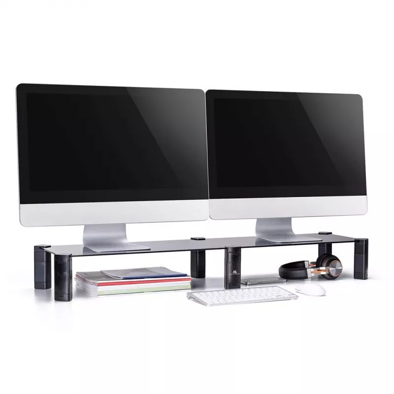 Suporte para monitor MACLEAN MC-936 braço duplo, carga máxima 20 kg, base em vidro temperado
