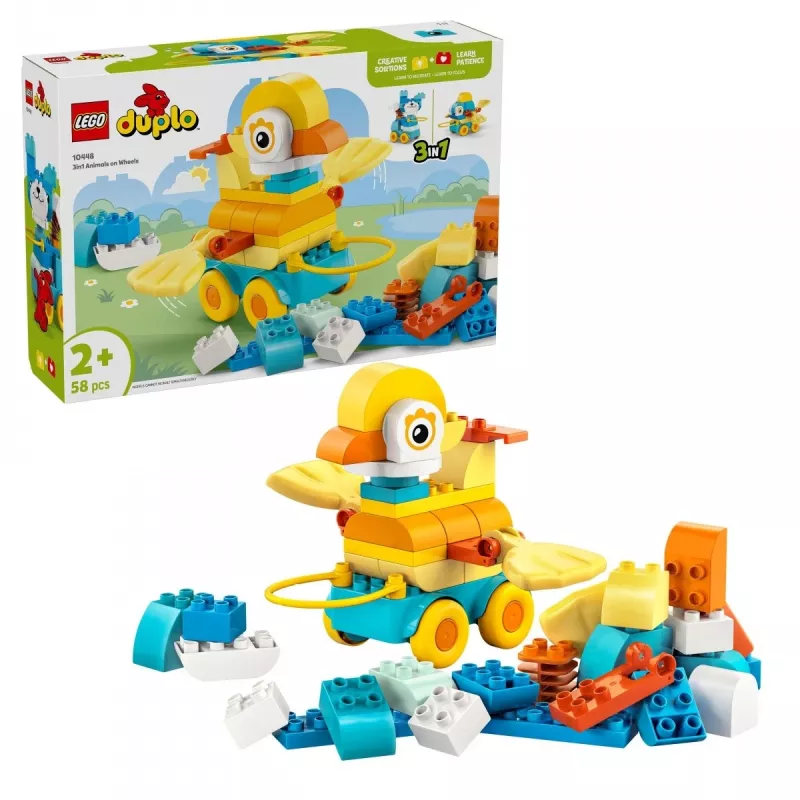 Conjunto de jogo LEGO DUPLO 3-em-1 Animais sobre Rodas 10448 — animais de construção e jogo DUPLO, 58 peças, a partir dos 2 anos