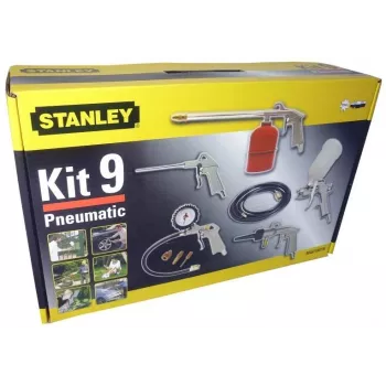 Conjunto de ferramentas pneumáticas STANLEY 9045718STN, 9 peças, ferramentas metálicas, mangueira espiral 5 m, máx. 20 bar