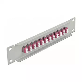 Painel de ligação de fibra ótica DeLOCK 10 polegadas 12 portas LC Duplex violeta 1U cinzento