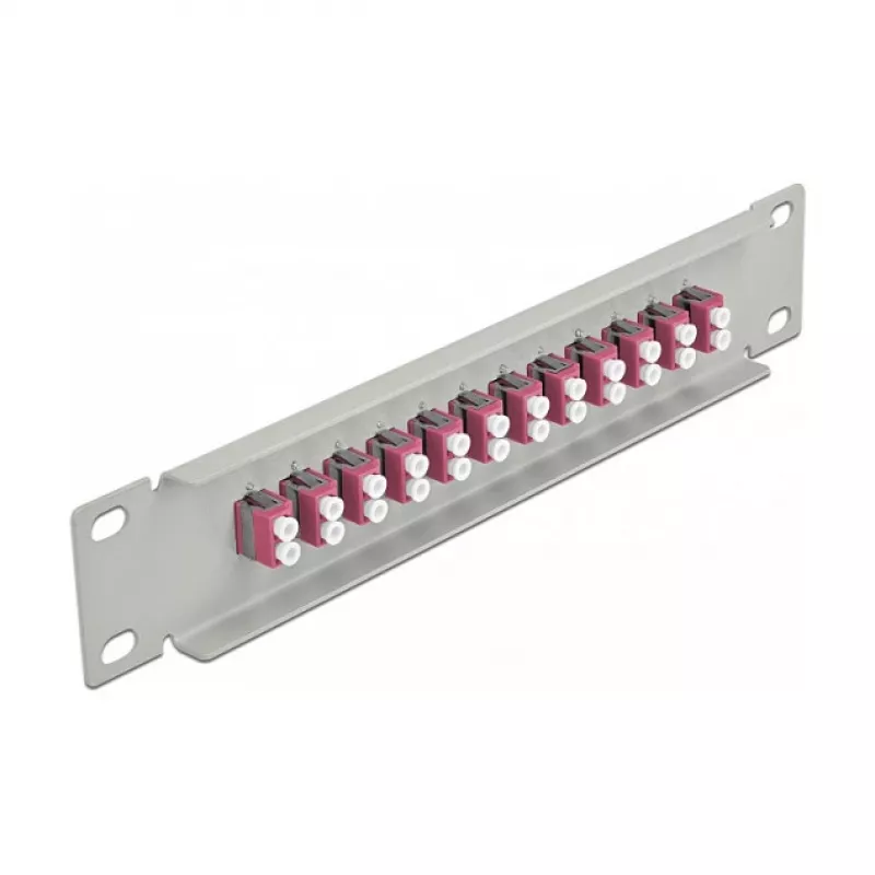 Painel de ligação de fibra ótica DeLOCK 10 polegadas 12 portas LC Duplex violeta 1U cinzento