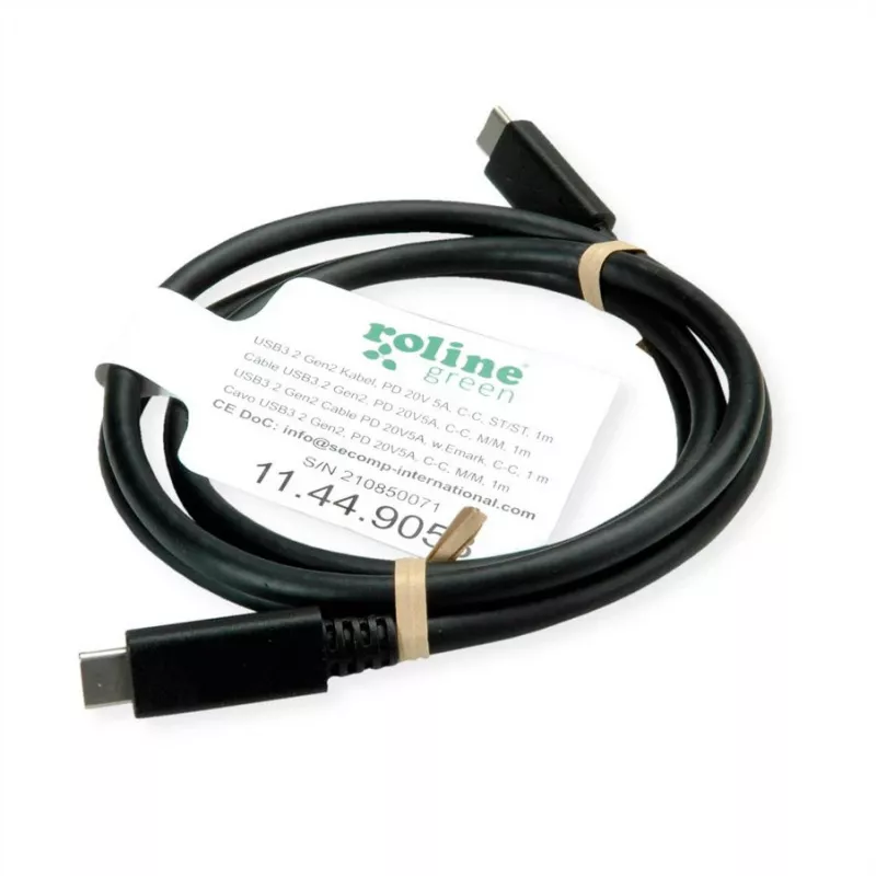 Cabo ROLINE USB3.2Gen2 PD 20V5A Type-C-C ST/ST 0,5 m - Cabo - Digital/Dados - 0,5 m (11.99.9057)