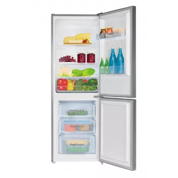 Combinado de frigorífico e congelador AMICA FK2425.4UNTX(E) instalação livre 277 L total, congelador em baixo 74 L, Inverter, prateado, 1593×540×550 mm