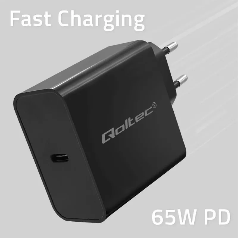 Carregador QOLTEC Super Quick PD 65W USB‑C Power Delivery 5–20V, 1x USB‑C, USB PD 3.0, ficha Type-C, 65 W