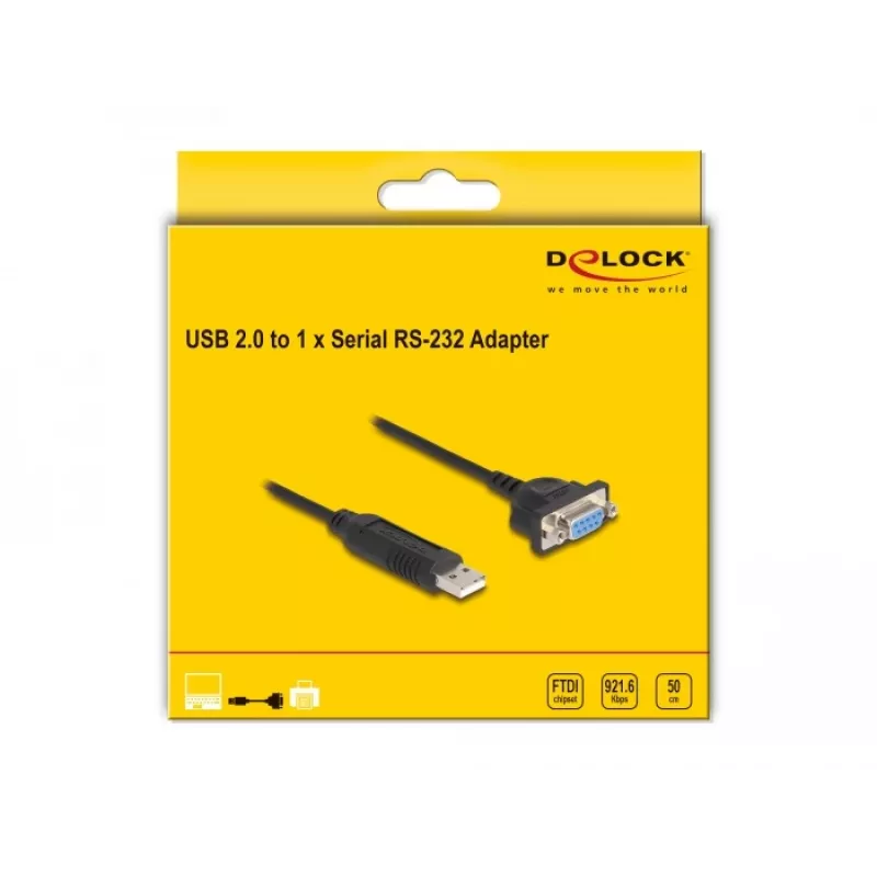 Adaptador USB 2.0 para série RS-232 DeLOCK 50 cm FTDI preto