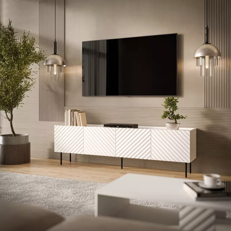 Móvel de TV cama meble LUCCA 4D, 2000×400×590 mm, branco, tampo em aglomerado