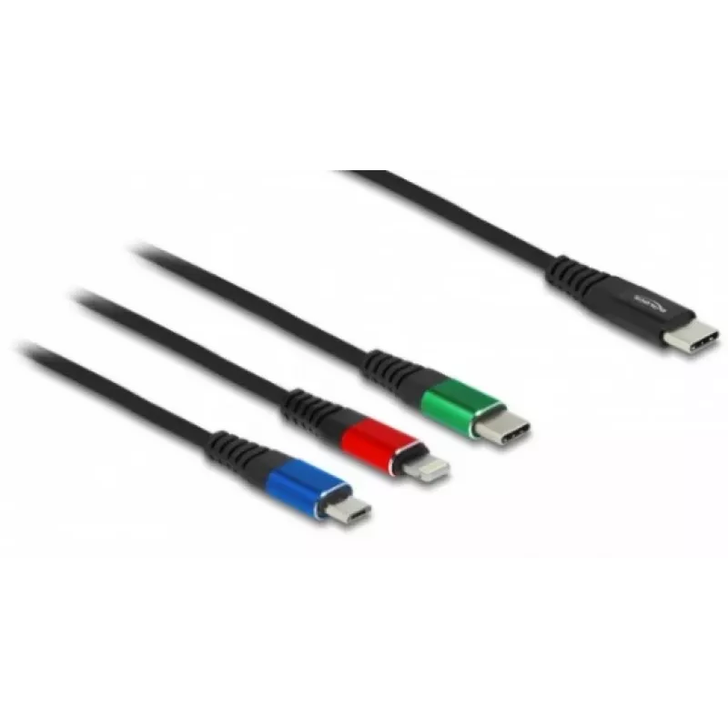 Cabo de carregamento USB DeLOCK 3-em-1 USB Type-C Lightning Micro USB 30 cm