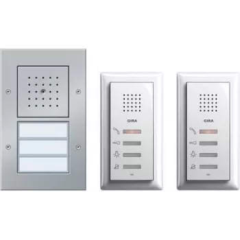 Conjunto completo de intercomunicador com fios para casa de duas famílias Gira modelo 049544, alumínio