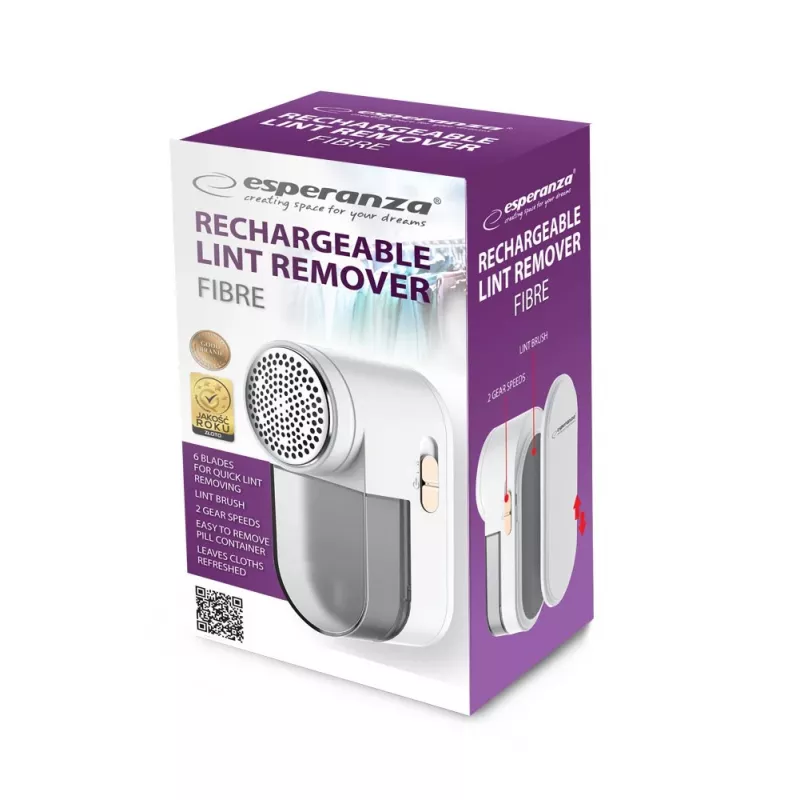 Máquina de tirar borbotos ESPERANZA ECS010, removedor de borbotos elétrico compacto, 6 lâminas, aço inoxidável, cabeça Ø5,3 cm, recarregável 485 mAh, 60 min de autonomia, branco