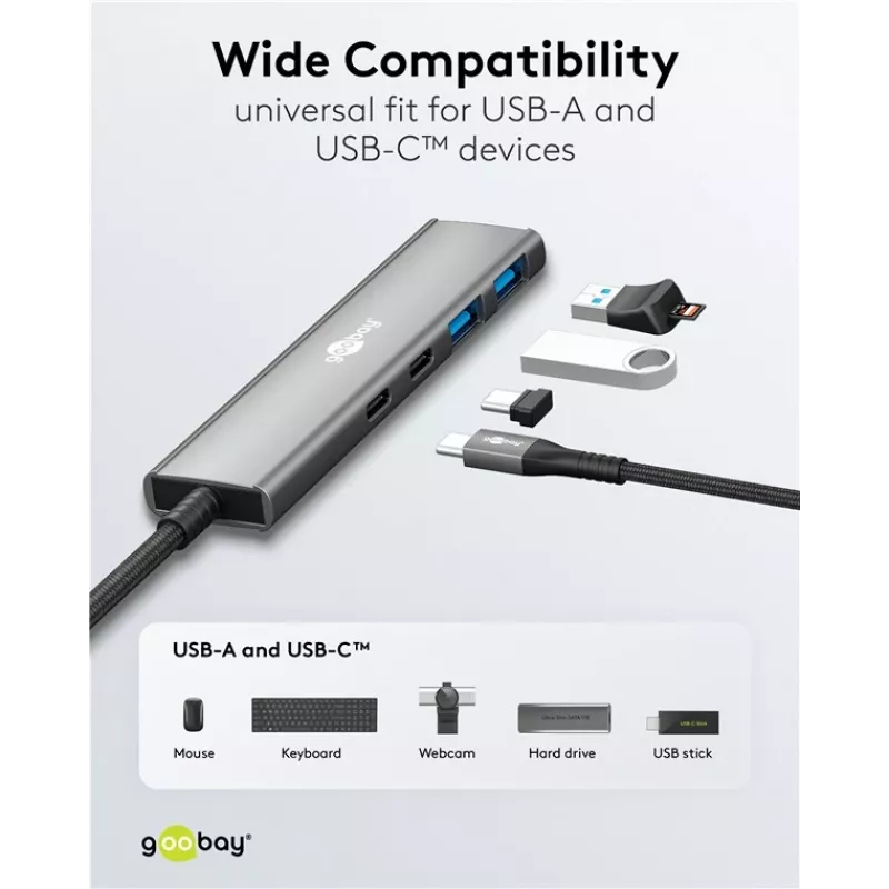 Goobay hub USB slim de 4 portas USB-C macho/USB-A 5 Gbit/s - ficha USB 3.2 (76563)