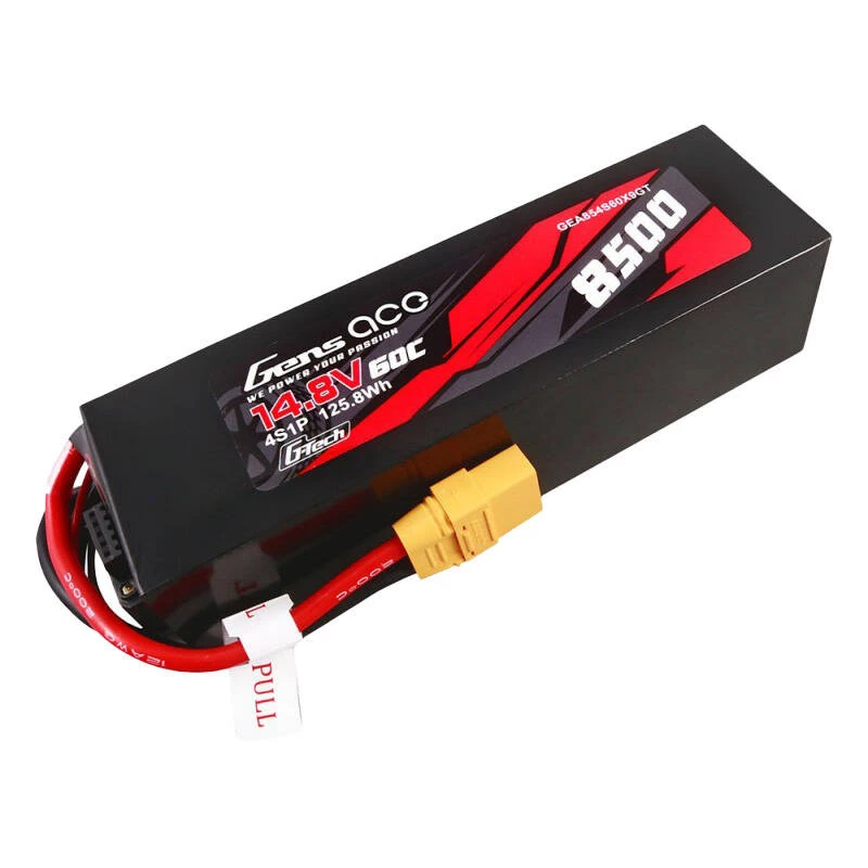 Pack de baterias LiPo Gens ace G-Tech 8500mAh 14.8V 60C 4S1P, caixa em material PC com ficha XT90